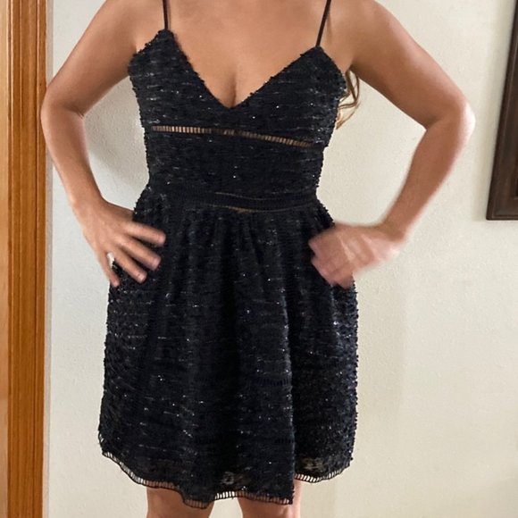 NWT NBD Revolve Gorgeous Short Cocktail Sparkly Dress Black M Spaghetti Straps - Picture 1 of 17